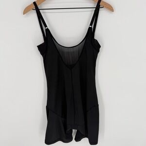 Nancy Ganz Bodyslimmers XL Black Shaping Bodysuit Open Gusset Mesh V-Back Shaper